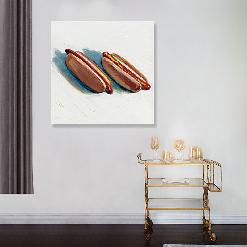 Brown Hot Dog Bread Wrapped Canvas Pop Art Style Textured Painting for Kids Room Brown Clearhalo 'Arts' 'Canvas Art' 1859611