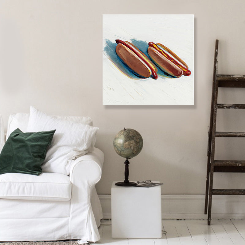 Brown Hot Dog Bread Wrapped Canvas Pop Art Style Textured Painting for Kids Room Clearhalo 'Arts' 'Canvas Art' 1859613