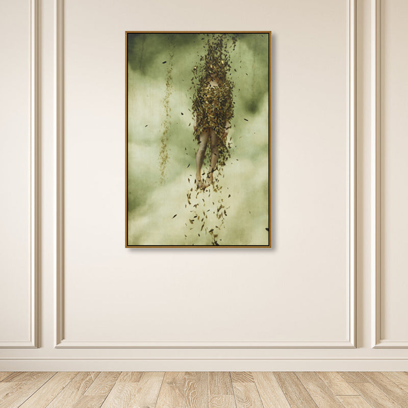 Surrealism Style Nude Girl Canvas Print Figure Light Color Family Room Wall Art Decor Green Clearhalo 'Arts' 'Canvas Art' 1859634