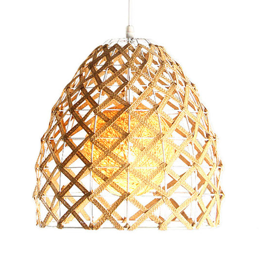 Beige Wire Frame Pendant Light 1 Light Asian Style Metal & Rope Hanging Lamp for Cottage Clearhalo 'Ceiling Lights' 'Modern Pendants' 'Modern' 'Pendant Lights' 'Pendants' Lighting' 185968