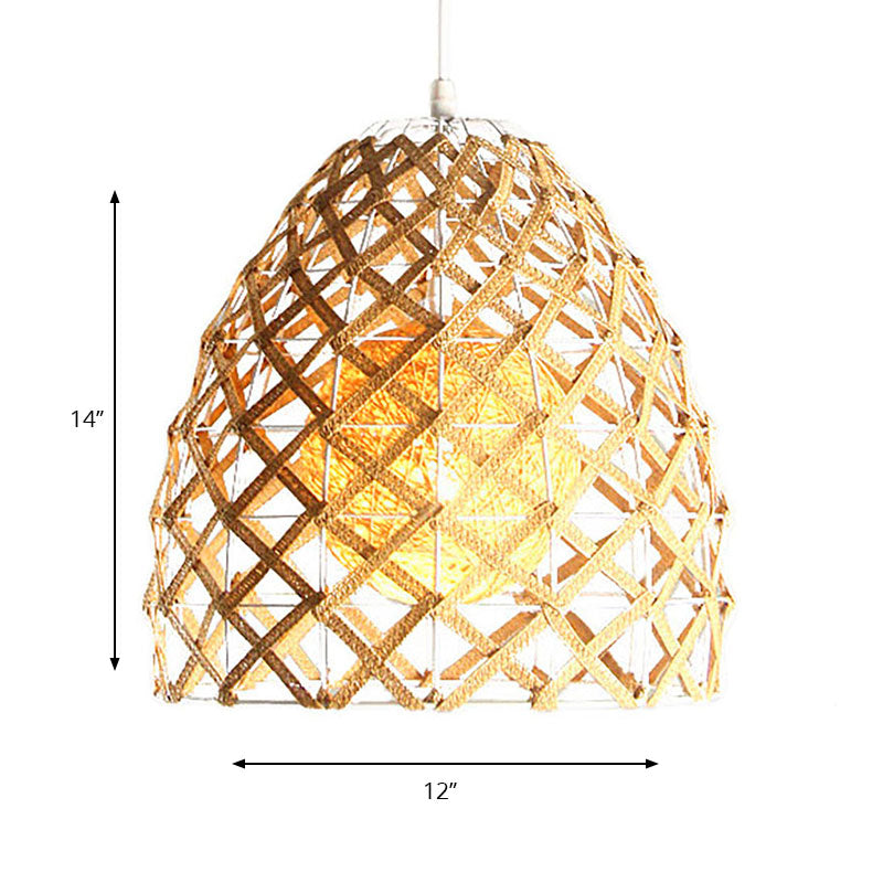 Beige Wire Frame Pendant Light 1 Light Asian Style Metal & Rope Hanging Lamp for Cottage Clearhalo 'Ceiling Lights' 'Modern Pendants' 'Modern' 'Pendant Lights' 'Pendants' Lighting' 185969