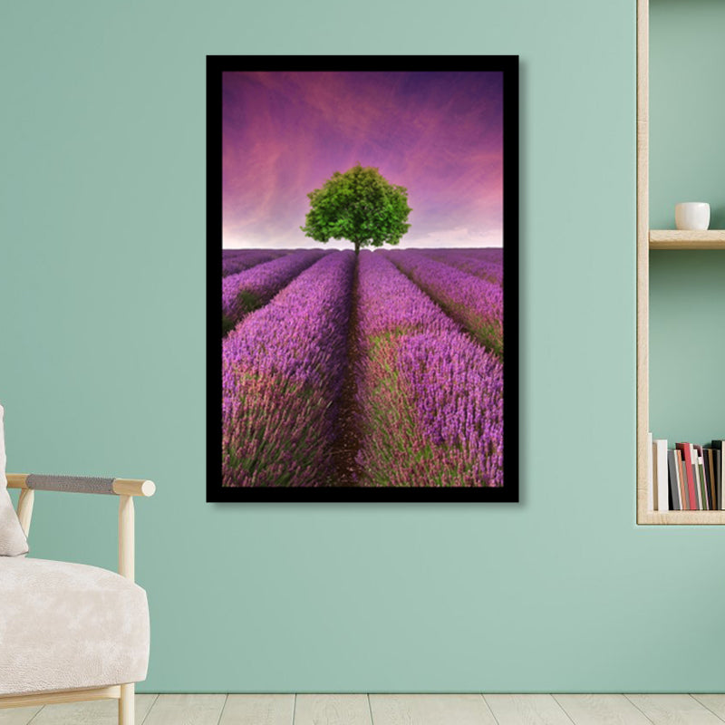 Lavender Field Scenery Art Print Farmhouse Canvas Wall Decor in Dark Color for Room Green Clearhalo 'Art Gallery' 'Canvas Art' 'Country Art Gallery' 'French Country' 'Rustic' Arts' 1859740