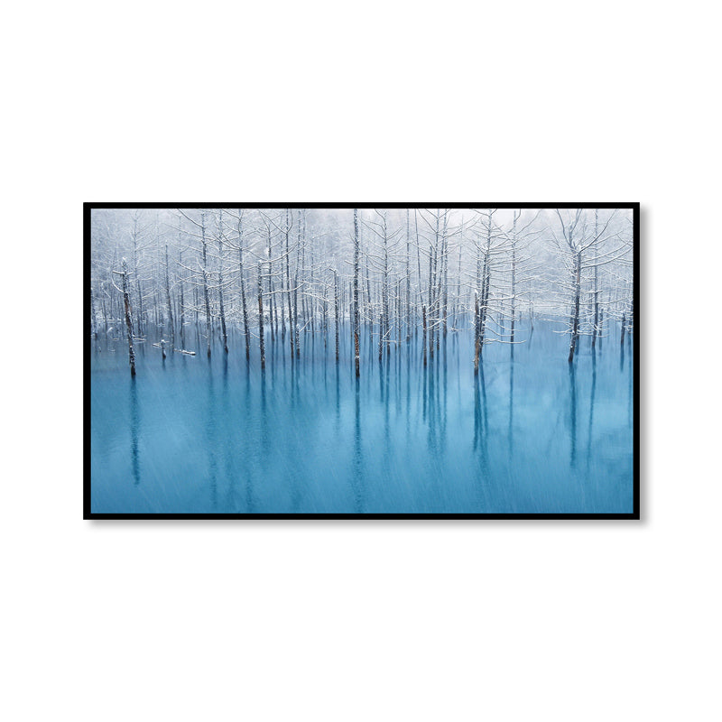 Impressionist Foggy Bare Trees Painting Blue Scenery Canvas Wall Art, Multiple Sizes Clearhalo 'Arts' 'Canvas Art' 1859797