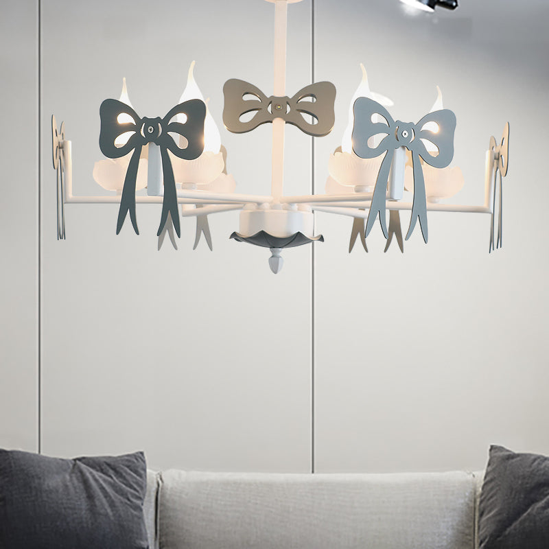 Candle Shape Pendant Light with Bow Kids Contemporary Metal Chandelier for Living Room 6 Grey Clearhalo 'Ceiling Lights' 'Chandeliers' Lighting' options 185985_af65ee66-8ab6-4c22-85fd-66737be83885