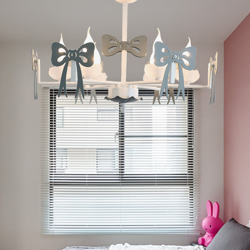 Candle Shape Pendant Light with Bow Kids Contemporary Metal Chandelier for Living Room Clearhalo 'Ceiling Lights' 'Chandeliers' Lighting' options 185986