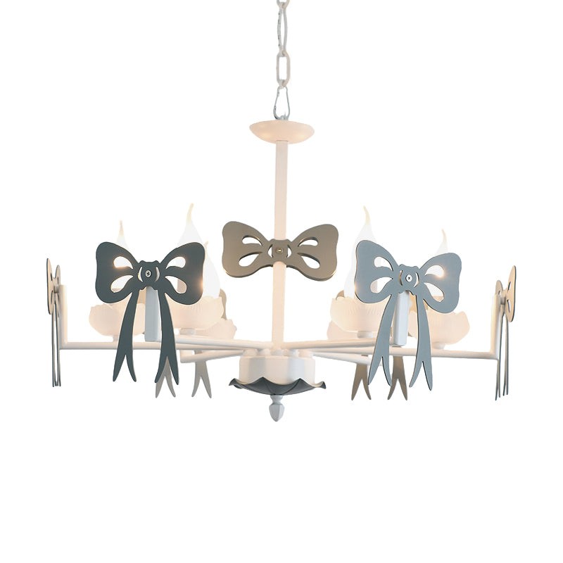 Candle Shape Pendant Light with Bow Kids Contemporary Metal Chandelier for Living Room Clearhalo 'Ceiling Lights' 'Chandeliers' Lighting' options 185987