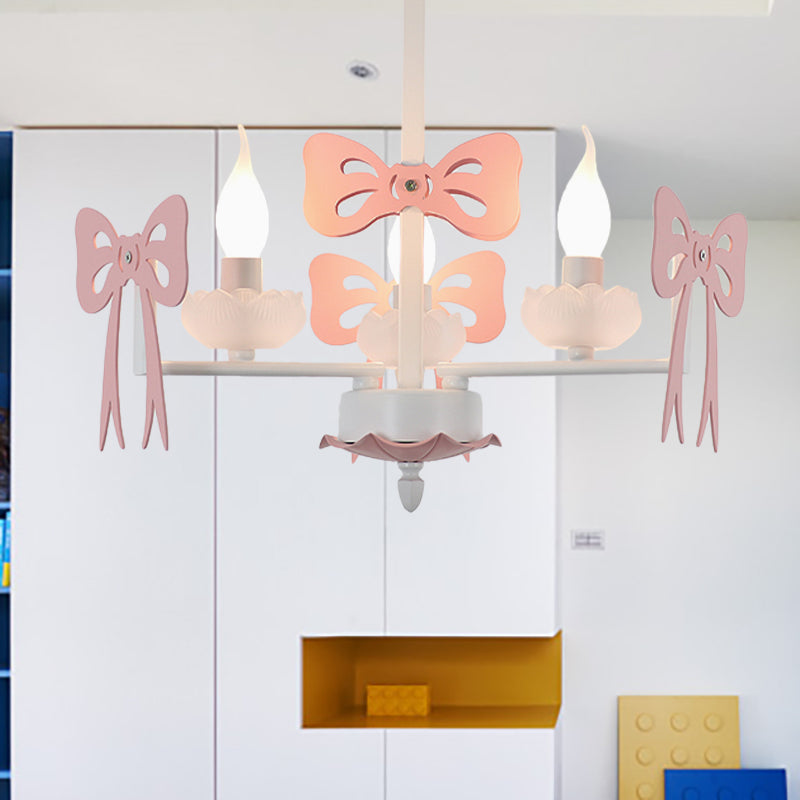 Candle Shape Pendant Light with Bow Kids Contemporary Metal Chandelier for Living Room Clearhalo 'Ceiling Lights' 'Chandeliers' Lighting' options 185989