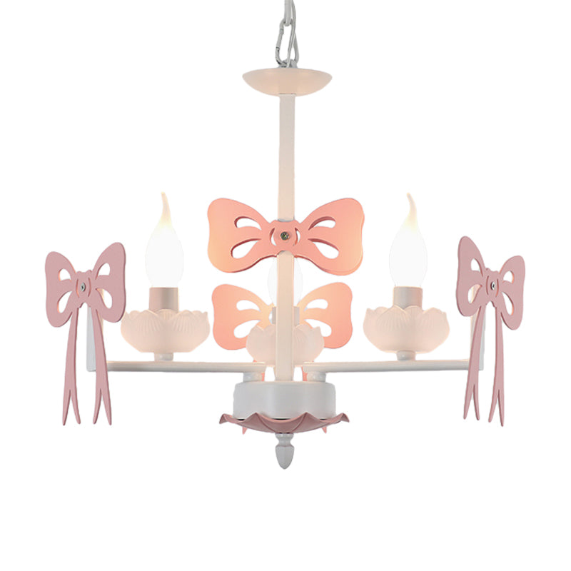 Candle Shape Pendant Light with Bow Kids Contemporary Metal Chandelier for Living Room Clearhalo 'Ceiling Lights' 'Chandeliers' Lighting' options 185990