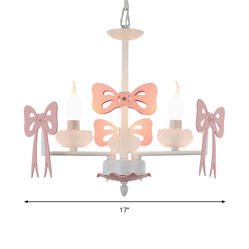 Candle Shape Pendant Light with Bow Kids Contemporary Metal Chandelier for Living Room Clearhalo 'Ceiling Lights' 'Chandeliers' Lighting' options 185991