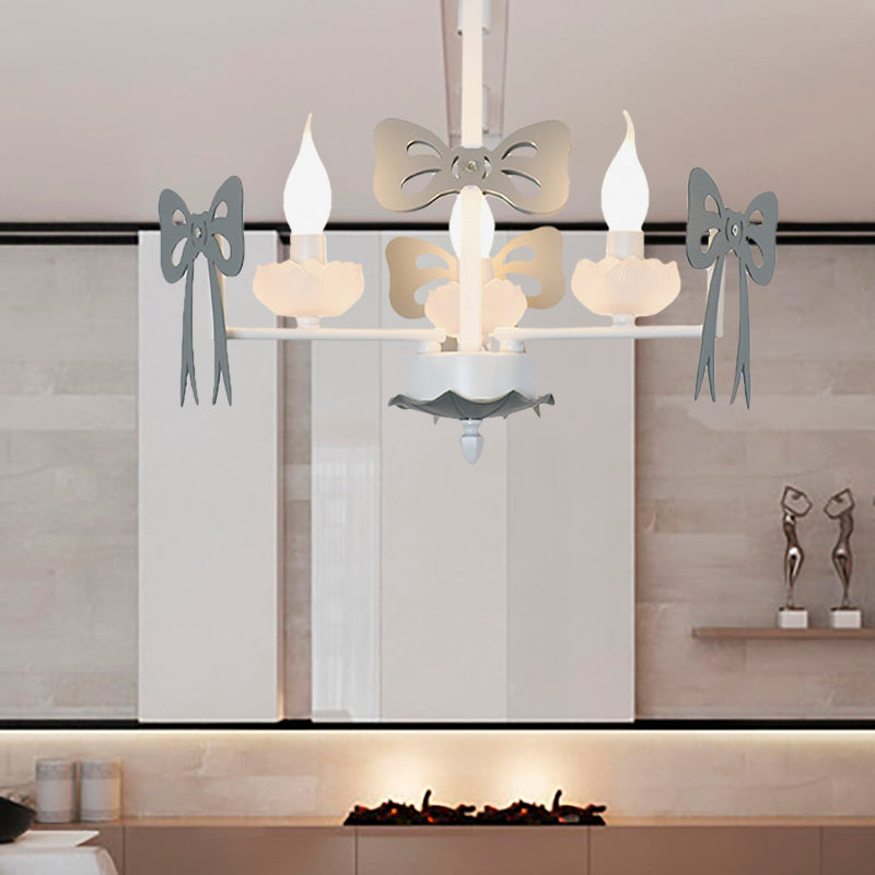 Candle Shape Pendant Light with Bow Kids Contemporary Metal Chandelier for Living Room 3 Grey Clearhalo 'Ceiling Lights' 'Chandeliers' Lighting' options 185992_49ed83b0-2c57-4ed4-a26d-8e86edb7469e