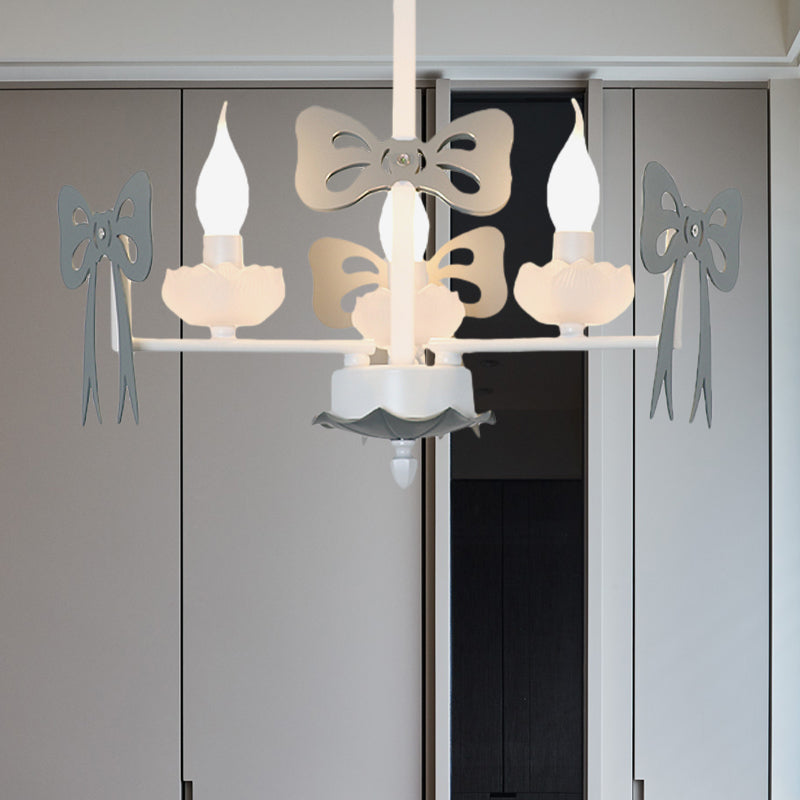 Candle Shape Pendant Light with Bow Kids Contemporary Metal Chandelier for Living Room Clearhalo 'Ceiling Lights' 'Chandeliers' Lighting' options 185993