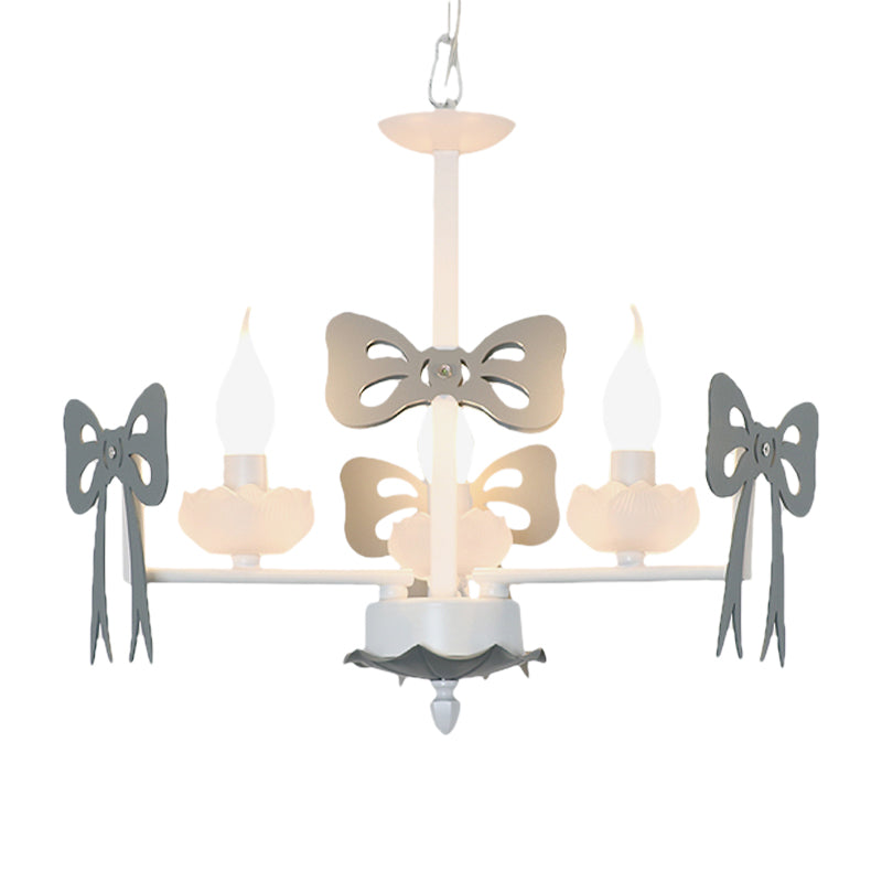 Candle Shape Pendant Light with Bow Kids Contemporary Metal Chandelier for Living Room Clearhalo 'Ceiling Lights' 'Chandeliers' Lighting' options 185994