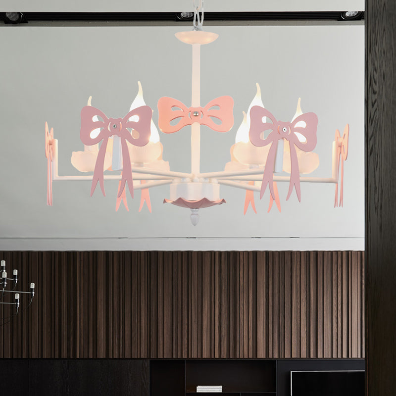 Candle Shape Pendant Light with Bow Kids Contemporary Metal Chandelier for Living Room Clearhalo 'Ceiling Lights' 'Chandeliers' Lighting' options 185996
