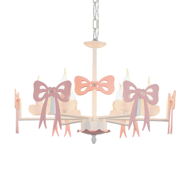 Candle Shape Pendant Light with Bow Kids Contemporary Metal Chandelier for Living Room Clearhalo 'Ceiling Lights' 'Chandeliers' Lighting' options 185997