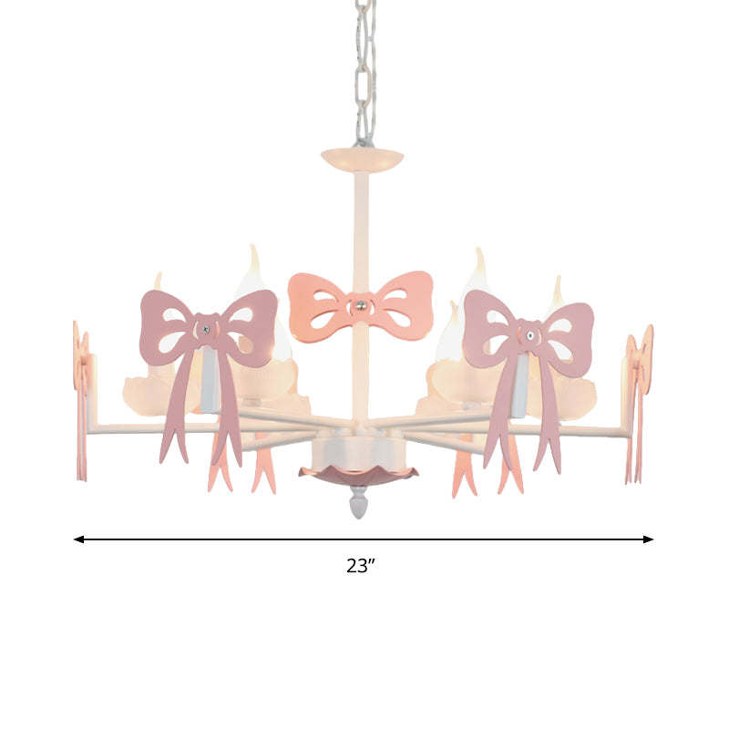 Candle Shape Pendant Light with Bow Kids Contemporary Metal Chandelier for Living Room Clearhalo 'Ceiling Lights' 'Chandeliers' Lighting' options 185998