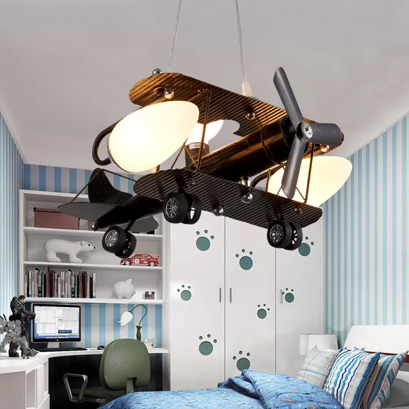 Vintage Propeller Airplane Hanging Light Metal 3 Heads Ceiling Pendant for Study Room Teen Black Clearhalo 'Ceiling Lights' 'Chandeliers' Lighting' options 186013_a86e1d28-37bc-4059-a5d4-964a0c9a3f7d