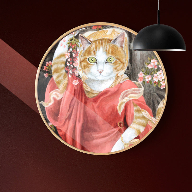 Textured Personified Cat Wrapped Canvas Pop Art Style Wall Decor for Girls Bedroom Red Clearhalo 'Arts' 'Canvas Art' 1860245