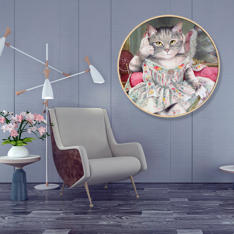 Textured Personified Cat Wrapped Canvas Pop Art Style Wall Decor for Girls Bedroom Grey Clearhalo 'Arts' 'Canvas Art' 1860251