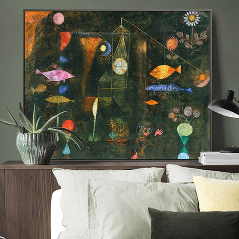 Mid-Century Modern Painting Abstract Art Print Study Room Wall Decor in Black, Textured Black Clearhalo 'Arts' 'Canvas Art' 1860288