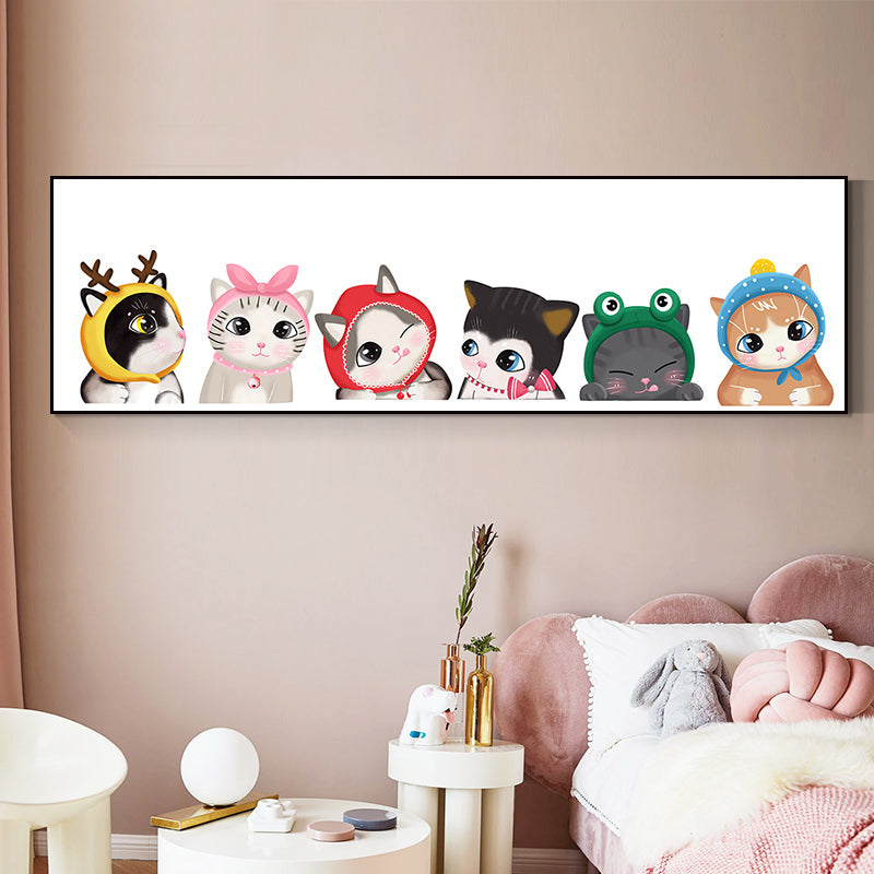 Light Color Kids Style Painting Various Cat Print Wrapped Canvas for Girls Bedroom Red 12" x 39" Clearhalo 'Art Gallery' 'Canvas Art' 'Kids' Arts' 1860296