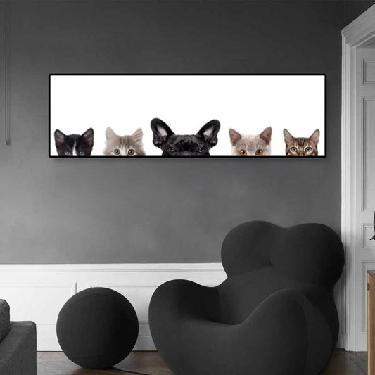 Children's Art Domestic Pets Canvas Print Photo Animal Wall Decor in Pastel Color Black 12" x 39" Clearhalo 'Art Gallery' 'Canvas Art' 'Kids' Arts' 1860314