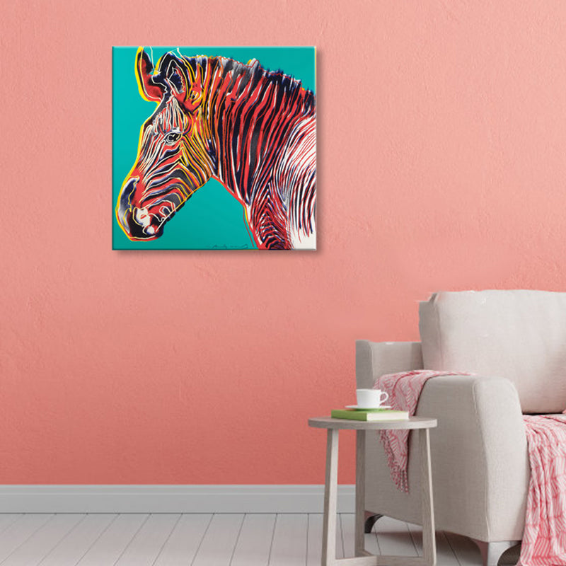 Wild Animal Canvas Print Pop Art Style Textured Dining Room Painting in Pastel Color Dark Red Clearhalo 'Arts' 'Canvas Art' 1860395