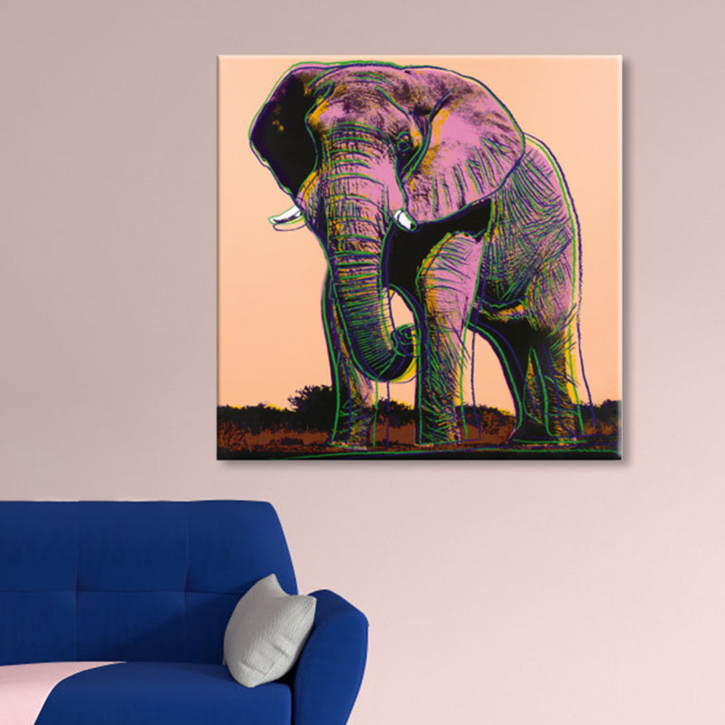 Wild Animal Canvas Print Pop Art Style Textured Dining Room Painting in Pastel Color Light Brown Clearhalo 'Arts' 'Canvas Art' 1860406