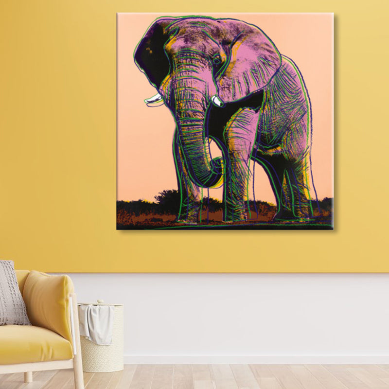 Wild Animal Canvas Print Pop Art Style Textured Dining Room Painting in Pastel Color Clearhalo 'Arts' 'Canvas Art' 1860407