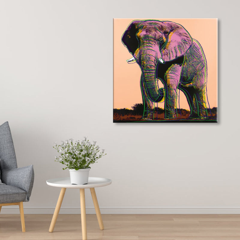 Wild Animal Canvas Print Pop Art Style Textured Dining Room Painting in Pastel Color Clearhalo 'Arts' 'Canvas Art' 1860408