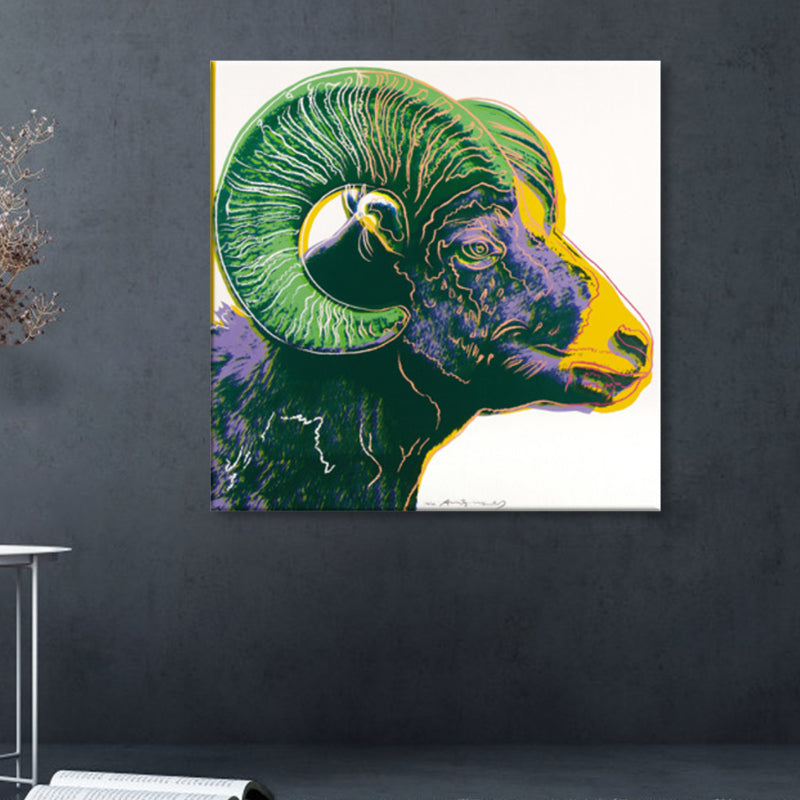 Wild Animal Canvas Print Pop Art Style Textured Dining Room Painting in Pastel Color Green Clearhalo 'Arts' 'Canvas Art' 1860410