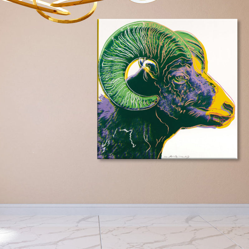 Wild Animal Canvas Print Pop Art Style Textured Dining Room Painting in Pastel Color Clearhalo 'Arts' 'Canvas Art' 1860412