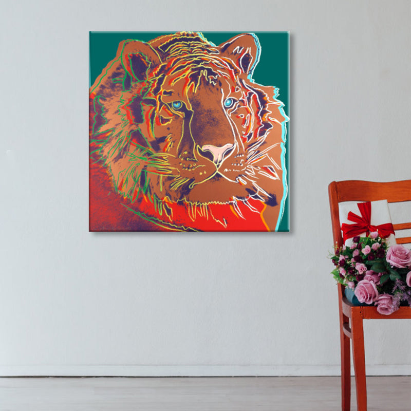 Wild Animal Canvas Print Pop Art Style Textured Dining Room Painting in Pastel Color Clearhalo 'Arts' 'Canvas Art' 1860427