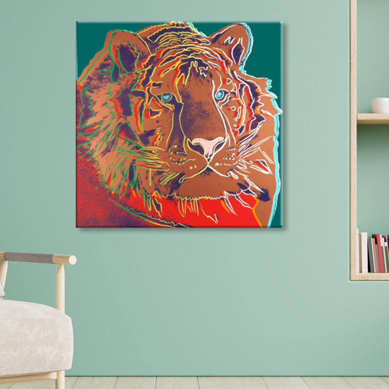 Wild Animal Canvas Print Pop Art Style Textured Dining Room Painting in Pastel Color Clearhalo 'Arts' 'Canvas Art' 1860428