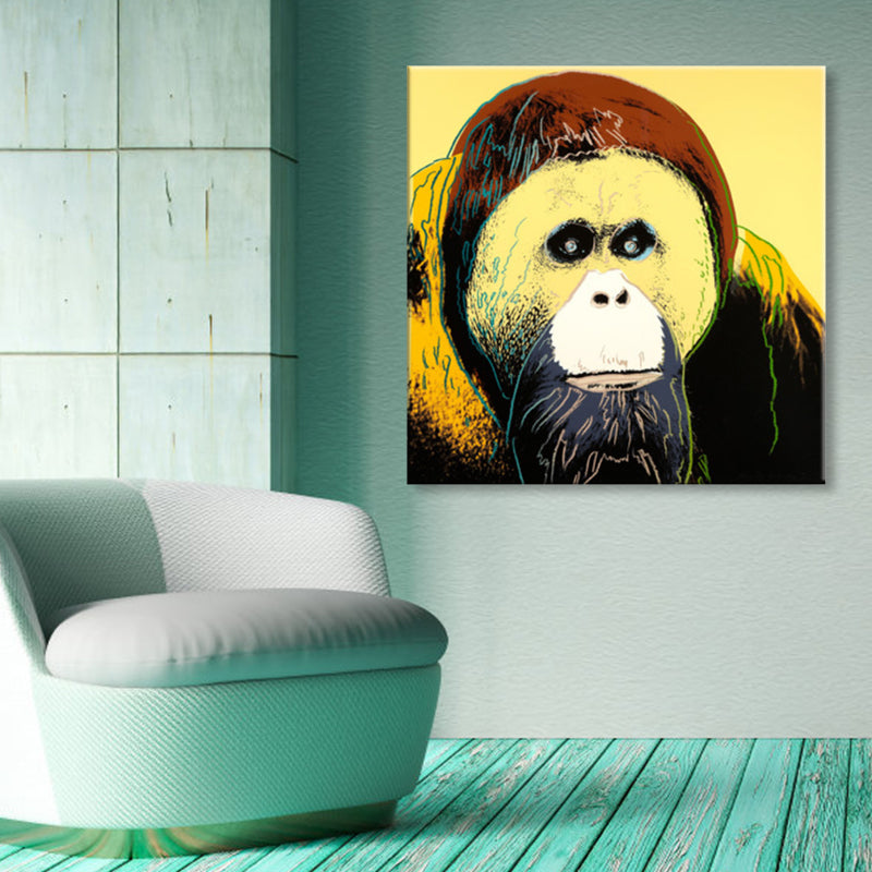 Wild Animal Canvas Print Pop Art Style Textured Dining Room Painting in Pastel Color Yellow Clearhalo 'Arts' 'Canvas Art' 1860430