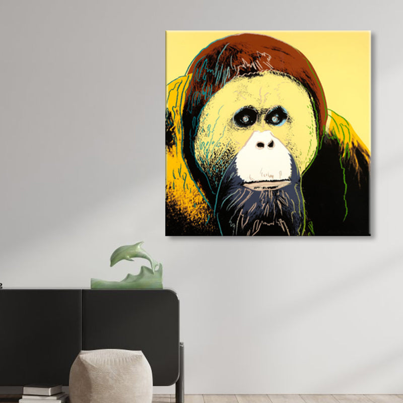 Wild Animal Canvas Print Pop Art Style Textured Dining Room Painting in Pastel Color Clearhalo 'Arts' 'Canvas Art' 1860432