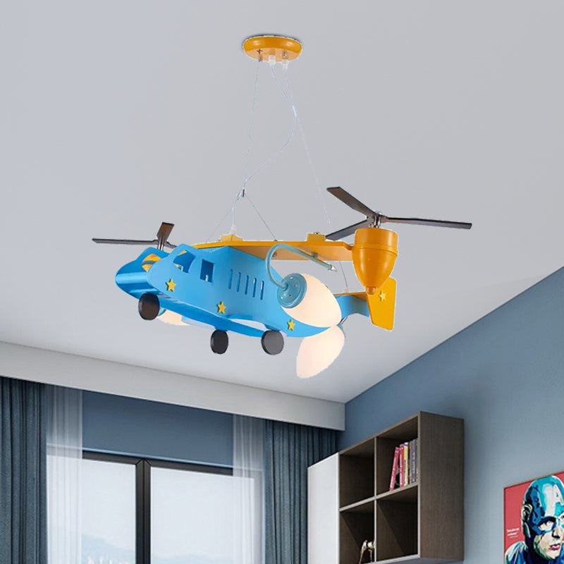 Helicopter Kindergarten Boys Bedroom Chandelier Metal Cool Ceiling Light in Blue Finish Blue Clearhalo 'Ceiling Lights' 'Chandeliers' Lighting' options 186054_6c498912-5606-410f-a5a0-e47ff7e55c76