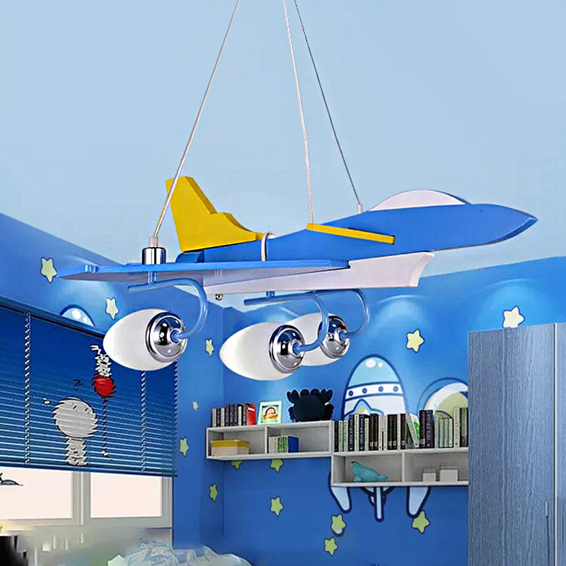 Wood Fighter Airplane Chandelier Three Lights Modern Stylish Hanging Light in Blue for Boys Bedroom Clearhalo 'Ceiling Lights' 'Chandeliers' Lighting' options 186071