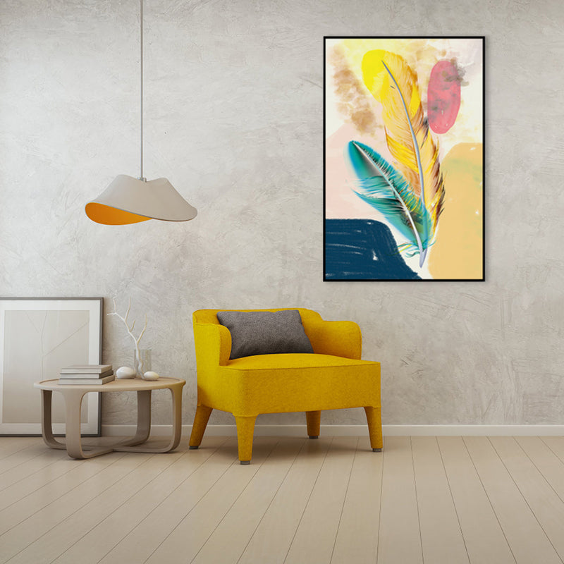 Illustration Nordic Canvas Wall Art with Feather Pattern in Yellow, Multiple Size Options Yellow Clearhalo 'Arts' 'Canvas Art' 1860820