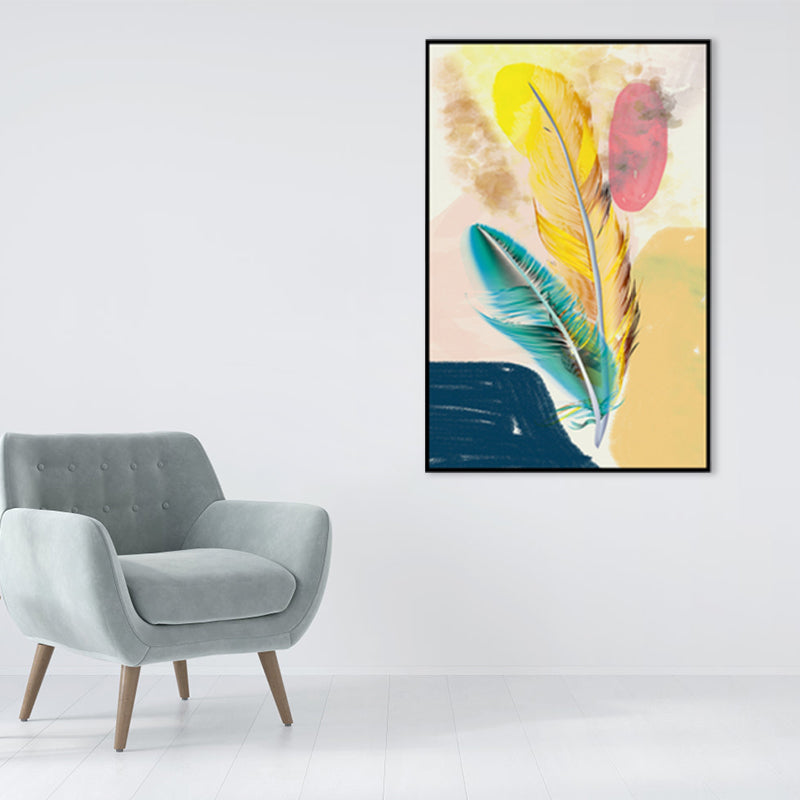 Illustration Nordic Canvas Wall Art with Feather Pattern in Yellow, Multiple Size Options Clearhalo 'Arts' 'Canvas Art' 1860821