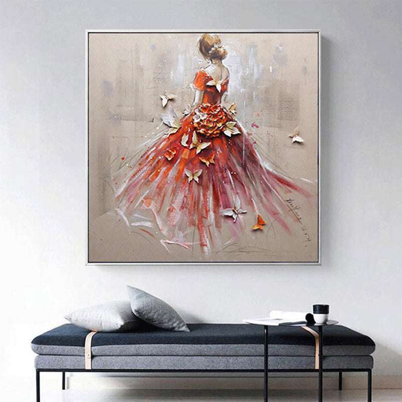 Dancing Maiden Canvas Wall Art for Boys Bedroom in Light Color, Multiple Sizes Available Red Clearhalo 'Arts' 'Canvas Art' 1860840