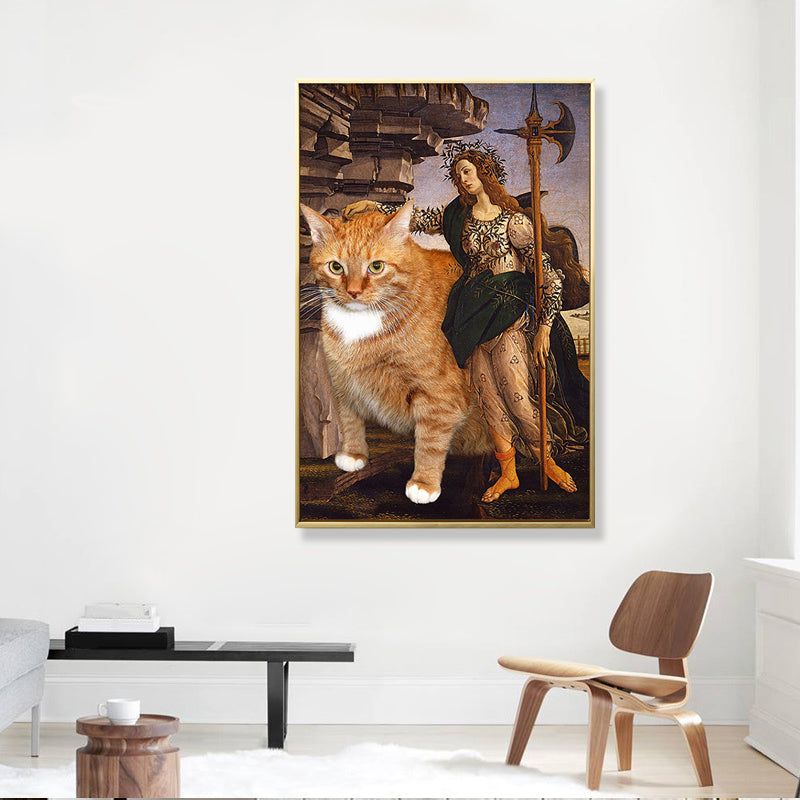 Brown Retro Style Wall Art Mixed Media Woman with Her Cat Ride Canvas for Bedroom Clearhalo 'Arts' 'Canvas Art' 1860856