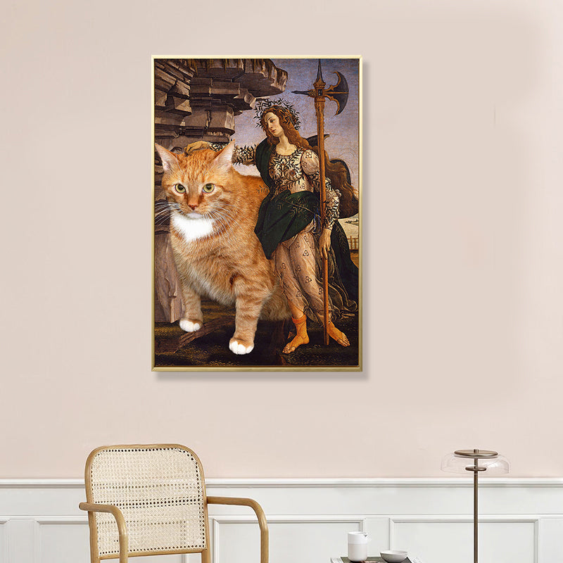 Brown Retro Style Wall Art Mixed Media Woman with Her Cat Ride Canvas for Bedroom Clearhalo 'Arts' 'Canvas Art' 1860857