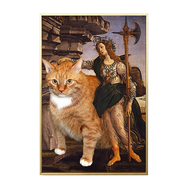 Brown Retro Style Wall Art Mixed Media Woman with Her Cat Ride Canvas for Bedroom Clearhalo 'Arts' 'Canvas Art' 1860858