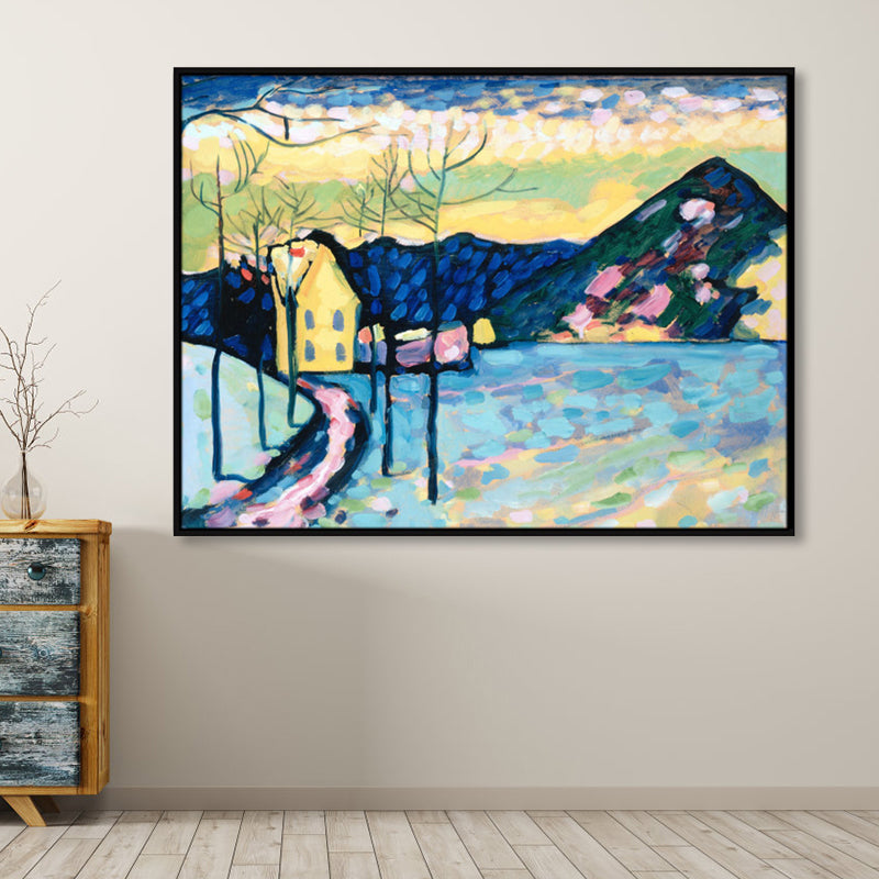 Textured Blue Wrapped Canvas Pop Art Mountain Landscape Wall Decor for Girls Bedroom Blue Clearhalo 'Arts' 'Canvas Art' 1860976