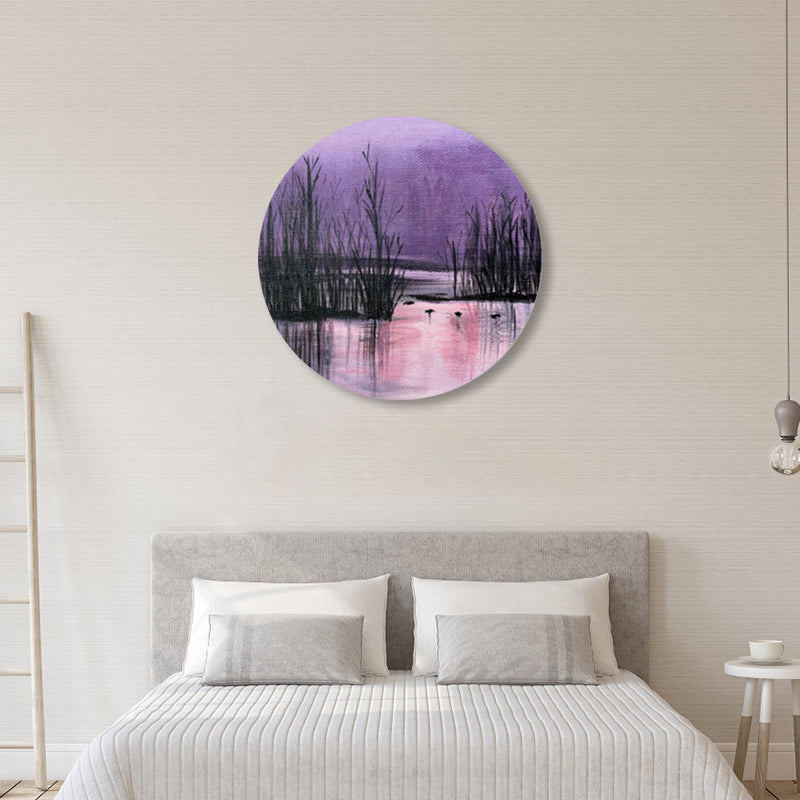 Nightfall Nature Scenery Painting Pastel Color Canvas Print Wall Art for House Decor Purple Clearhalo 'Art Gallery' 'Canvas Art' 'Country Art Gallery' 'French Country' 'Rustic' Arts' 1861118