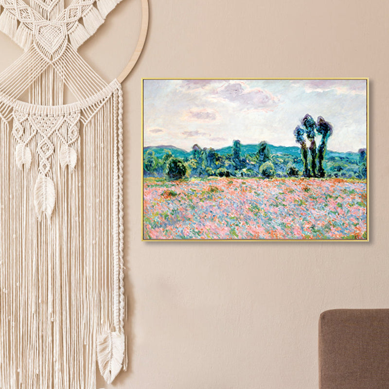 Monet Scenery Painting Impressionism Picturesque Farmland Canvas Wall Art in Light Color Clearhalo 'Arts' 'Canvas Art' 1861376