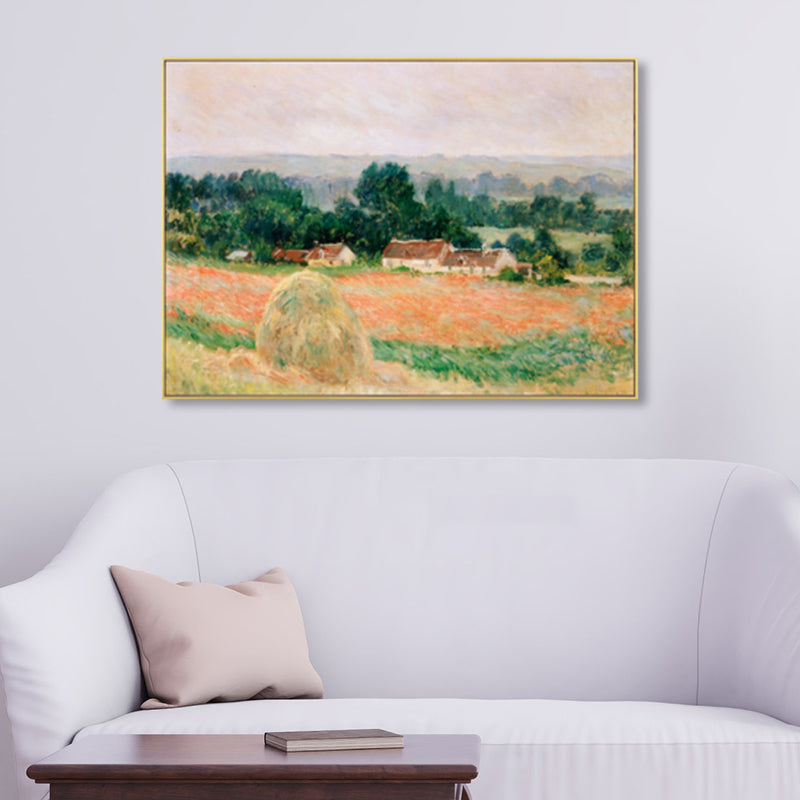 Monet Scenery Painting Impressionism Picturesque Farmland Canvas Wall Art in Light Color Orange Clearhalo 'Arts' 'Canvas Art' 1861381