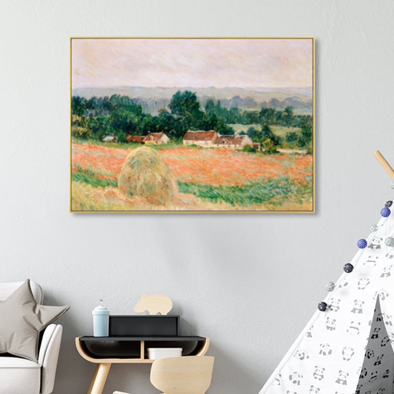 Monet Scenery Painting Impressionism Picturesque Farmland Canvas Wall Art in Light Color Clearhalo 'Arts' 'Canvas Art' 1861382