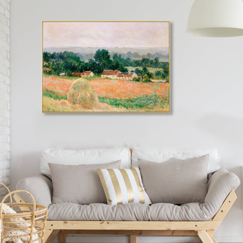 Monet Scenery Painting Impressionism Picturesque Farmland Canvas Wall Art in Light Color Clearhalo 'Arts' 'Canvas Art' 1861383