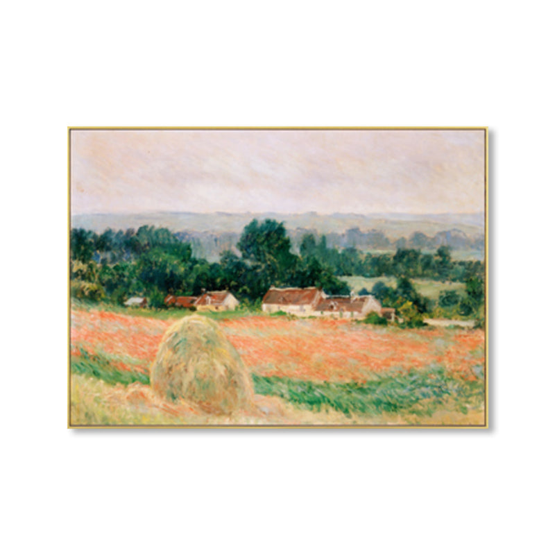 Monet Scenery Painting Impressionism Picturesque Farmland Canvas Wall Art in Light Color Clearhalo 'Arts' 'Canvas Art' 1861384